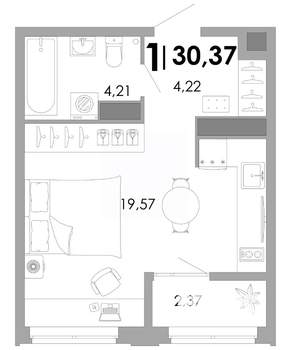 1-к квартира, вторичка, 30м2, 7/17 этаж