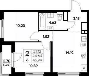 2-к квартира, вторичка, 46м2, 2/17 этаж