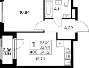 1-к квартира, вторичка, 34м2, 4/17 этаж