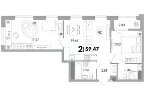 2-к квартира, вторичка, 59м2, 17/17 этаж