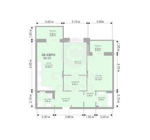 2-к квартира, вторичка, 86м2, 10/17 этаж