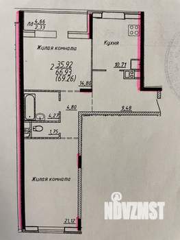 2-к квартира, вторичка, 69м2, 4/12 этаж