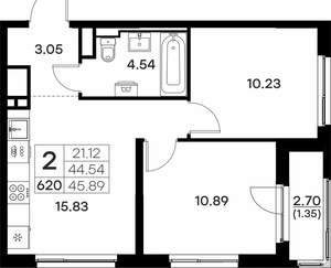 2-к квартира, вторичка, 46м2, 4/17 этаж