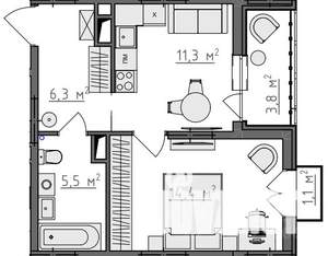 1-к квартира, вторичка, 40м2, 7/9 этаж