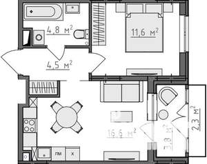 1-к квартира, вторичка, 40м2, 2/9 этаж