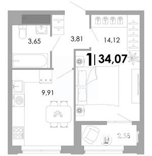 1-к квартира, вторичка, 34м2, 6/17 этаж