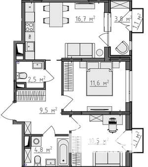 2-к квартира, вторичка, 58м2, 3/9 этаж