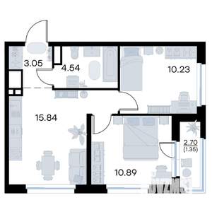 2-к квартира, вторичка, 46м2, 16/17 этаж