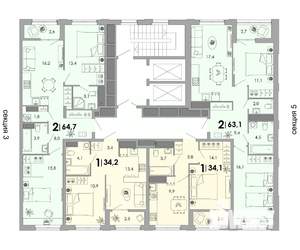 2-к квартира, строящийся дом, 65м2, 8/17 этаж