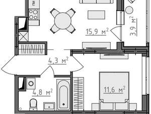 1-к квартира, вторичка, 39м2, 8/9 этаж