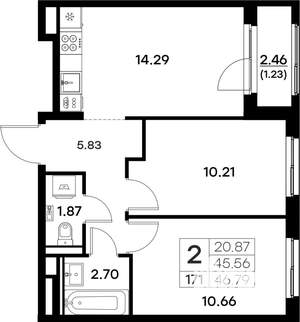 2-к квартира, вторичка, 47м2, 15/17 этаж