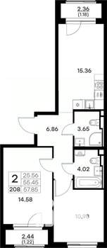 2-к квартира, вторичка, 58м2, 2/17 этаж
