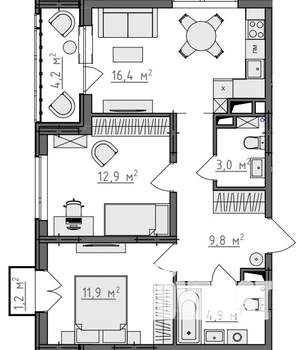 2-к квартира, вторичка, 61м2, 4/9 этаж