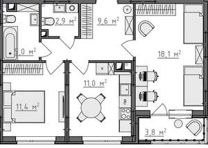 2-к квартира, вторичка, 60м2, 4/9 этаж