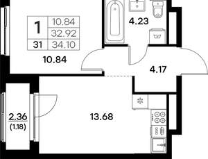 1-к квартира, вторичка, 34м2, 4/17 этаж