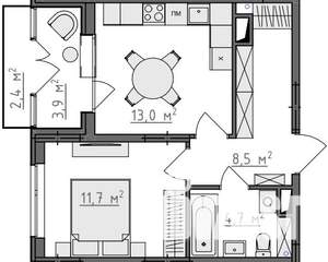 1-к квартира, вторичка, 41м2, 4/9 этаж