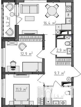 2-к квартира, вторичка, 61м2, 9/9 этаж