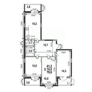 3-к квартира, строящийся дом, 80м2, 14/17 этаж
