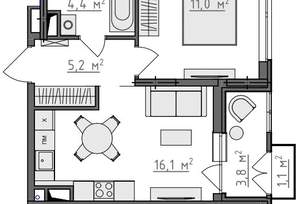 1-к квартира, вторичка, 39м2, 8/9 этаж