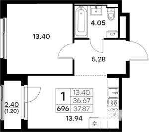 1-к квартира, вторичка, 38м2, 11/17 этаж