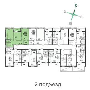 2-к квартира, строящийся дом, 59м2, 2/17 этаж