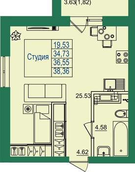 Студия квартира, вторичка, 37м2, 2/8 этаж