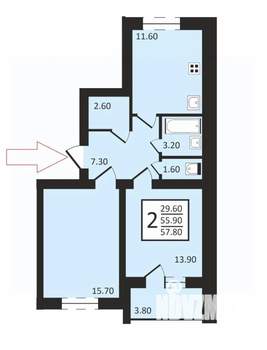 2-к квартира, вторичка, 56м2, 1/4 этаж