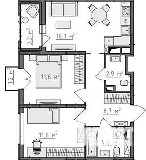 2-к квартира, вторичка, 58м2, 7/9 этаж