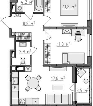2-к квартира, вторичка, 59м2, 7/9 этаж
