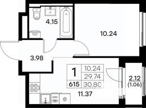 1-к квартира, вторичка, 31м2, 4/17 этаж