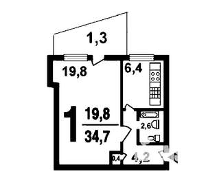 1-к квартира, вторичка, 32м2, 1/2 этаж