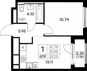 1-к квартира, вторичка, 33м2, 4/17 этаж
