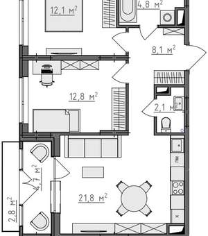 2-к квартира, вторичка, 65м2, 3/9 этаж