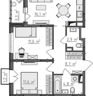 2-к квартира, вторичка, 58м2, 6/9 этаж