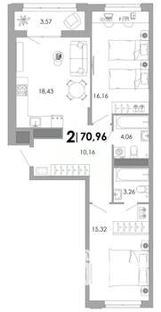 2-к квартира, вторичка, 71м2, 14/17 этаж