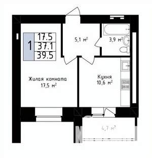 1-к квартира, вторичка, 40м2, 3/14 этаж