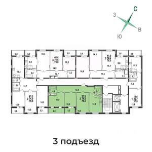 3-к квартира, строящийся дом, 78м2, 14/17 этаж