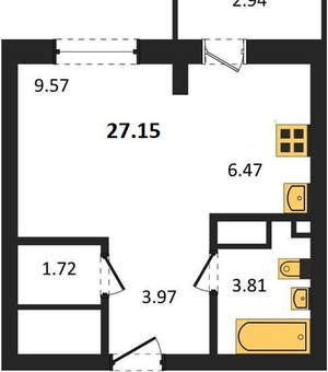 Студия квартира, вторичка, 27м2, 2/8 этаж