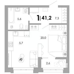 1-к квартира, вторичка, 41м2, 1/17 этаж
