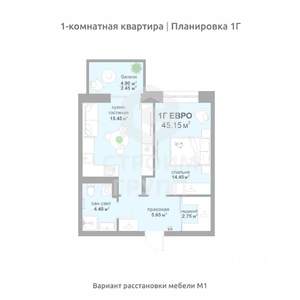 1-к квартира, вторичка, 45м2, 6/17 этаж