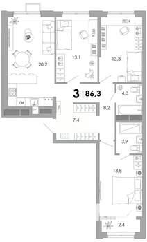 3-к квартира, вторичка, 86м2, 12/16 этаж