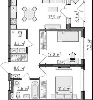 2-к квартира, вторичка, 62м2, 1/9 этаж