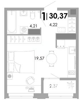 1-к квартира, вторичка, 30м2, 8/17 этаж