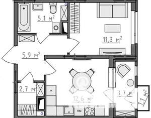 1-к квартира, вторичка, 40м2, 5/9 этаж