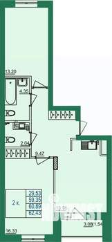 2-к квартира, вторичка, 61м2, 4/8 этаж