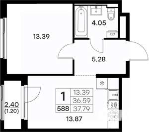 1-к квартира, вторичка, 38м2, 2/17 этаж