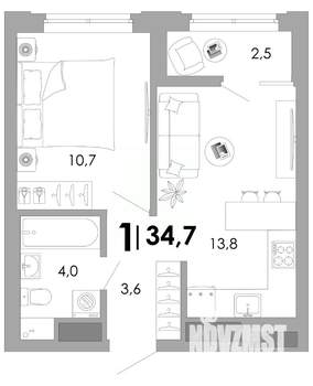 1-к квартира, вторичка, 35м2, 7/17 этаж