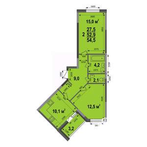 2-к квартира, строящийся дом, 55м2, 1/17 этаж