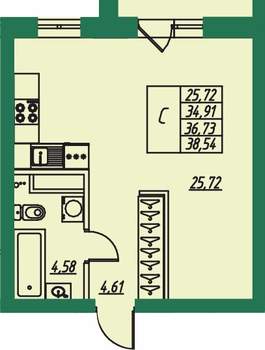 Студия квартира, вторичка, 37м2, 1/8 этаж