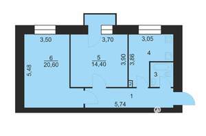 2-к квартира, вторичка, 55м2, 3/3 этаж